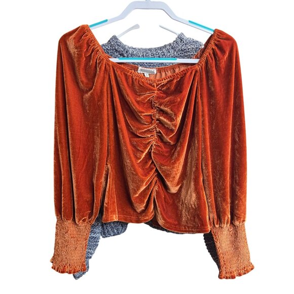 Amber Shu Crushed Velvet Y2K Orange Blouse‎ Size Medium - Picture 3 of 8